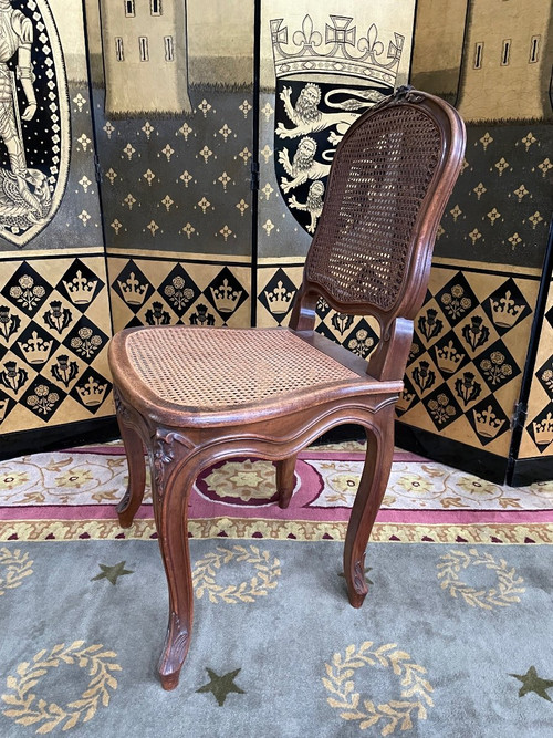 Suite Of 4 Louis XV Style Chairs, walnut and canework