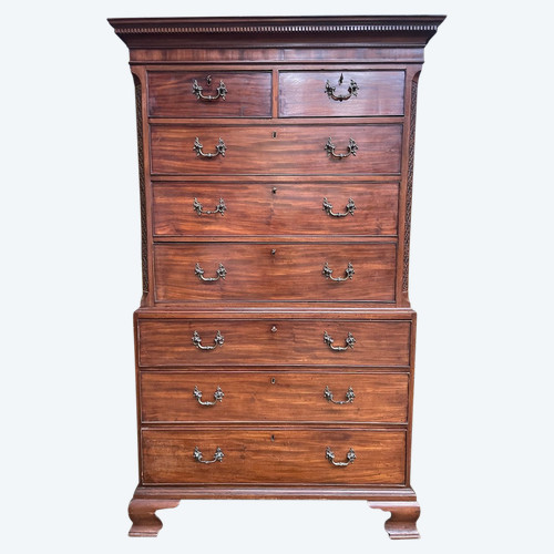 Tallboy Commode In English Mahogany 19th