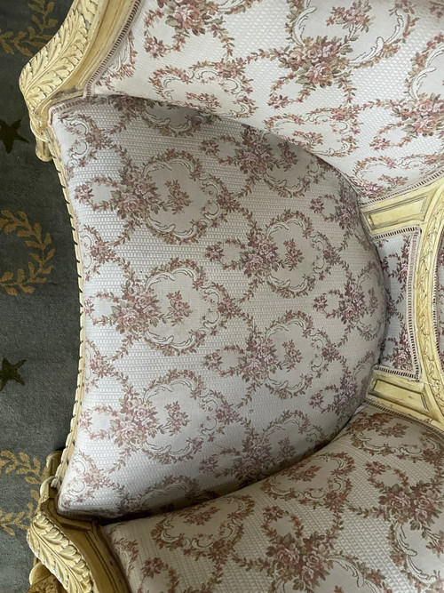 Paire de fauteuils bergères de style Louis XVI