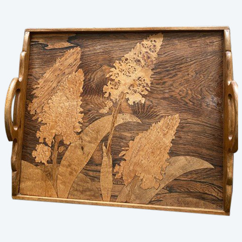 Marquetry tray signed "Gallé".