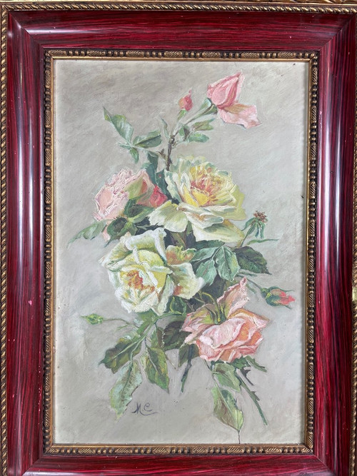 Paar Öle „Rosensträuße“ um 1900