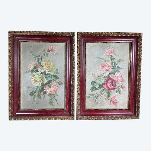 Paar Öle „Rosensträuße“ um 1900