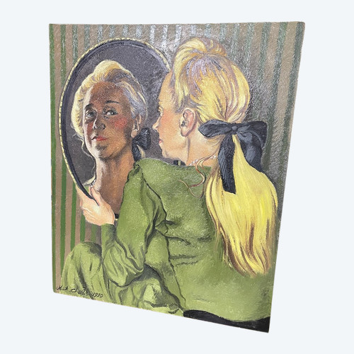 Öl auf Leinwand „Porträt einer Frau“, signiert von Marie-Antoinette Chalus 1990