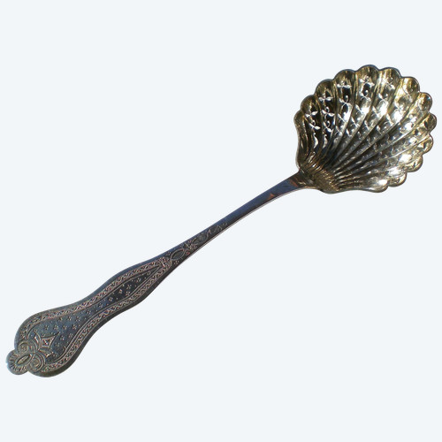 Lovely solid silver sprinkling spoon with PH.BERTHIER neck brace hallmark mid 19th century Napoleon III