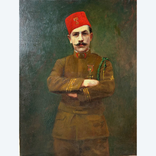 Seltenes und großes Porträt eines Kapitäns der 9. Zuaven um 1918 H 116 cm