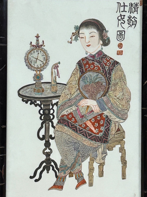 Piatto in porcellana cinese dell'inizio del XX secolo - Scena di interno - Cinese - Asia - Asiatico