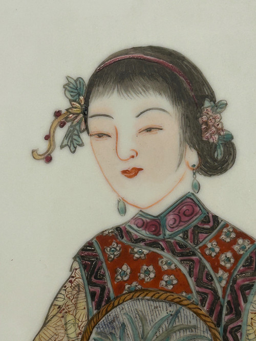 Piatto in porcellana cinese dell'inizio del XX secolo - Scena di interno - Cinese - Asia - Asiatico