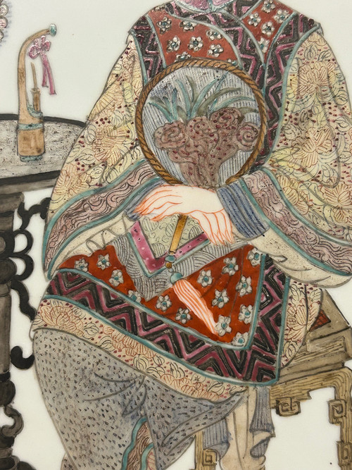 Piatto in porcellana cinese dell'inizio del XX secolo - Scena di interno - Cinese - Asia - Asiatico