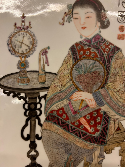 Piatto in porcellana cinese dell'inizio del XX secolo - Scena di interno - Cinese - Asia - Asiatico