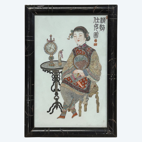Piatto in porcellana cinese dell'inizio del XX secolo - Scena di interno - Cinese - Asia - Asiatico