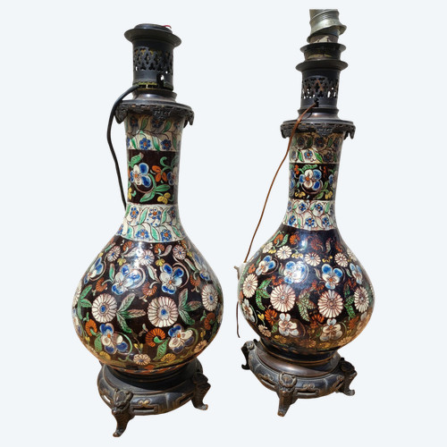 Thoune, Paire De Lampes En Faïence, Fin XIXème Siècle