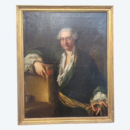 Portrait d'Un érudit, Huile Sur Toile Encadrée, XVIIIème Siècle