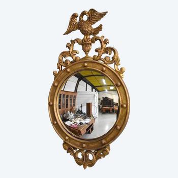 Old-fashioned Golden Wood Witch Mirror - Late 19th Century