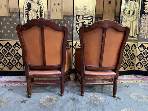 Paire De Bergères Anglaises En Cuir Havane