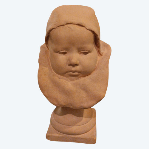 The Child with the Collerette - Terracotta - J. Carriès - C. 1900.