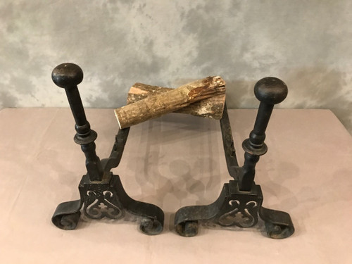 Old wrought iron andirons from the late 18th century