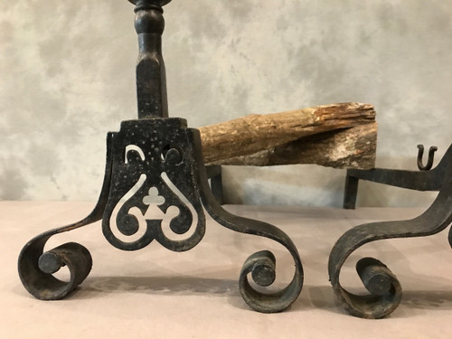 Old wrought iron andirons from the late 18th century