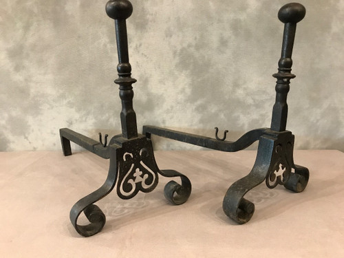 Old wrought iron andirons from the late 18th century