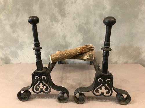 Old wrought iron andirons from the late 18th century
