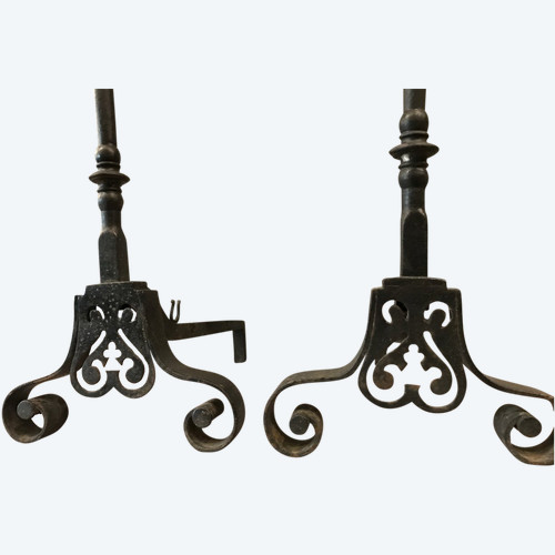 Old wrought iron andirons from the late 18th century