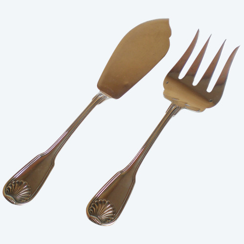 Cutlery for serving fish, shell model in solid silver, Olier&Caron neck brace hallmark