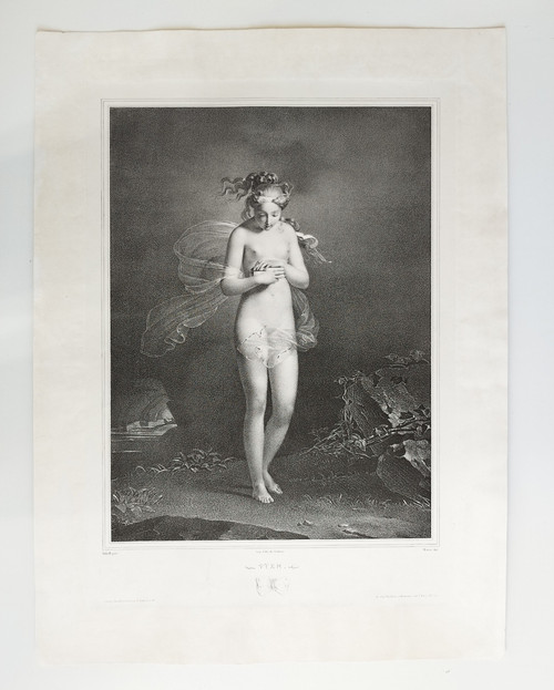 Mythologie Grecque Psyché  Lithographie d'Après Claude Marie Dubufe 19ème