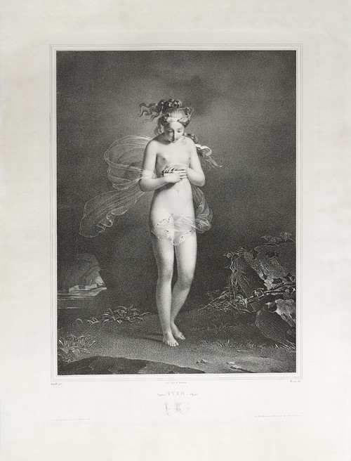 Mythologie Grecque Psyché  Lithographie d'Après Claude Marie Dubufe 19ème