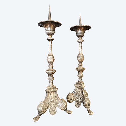 pair of 19th century silvered bronze candlesticks