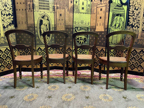 Suite mit 4 Rattanstühlen Napoleon III