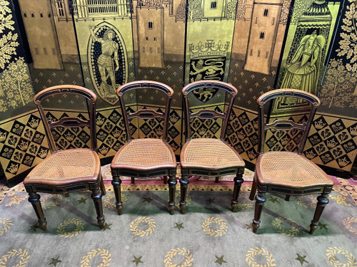 Suite mit 4 Rattanstühlen Napoleon III
