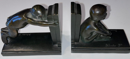 Paul SILVESTRE (1884-1976) & SUSSE Frères Bookends with faunas Signed