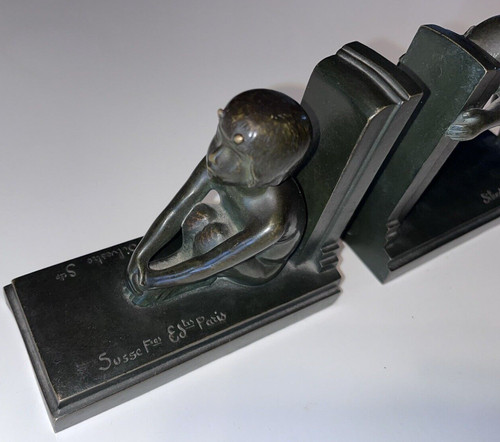 Paul SILVESTRE (1884-1976) & SUSSE Frères Bookends with faunas Signed