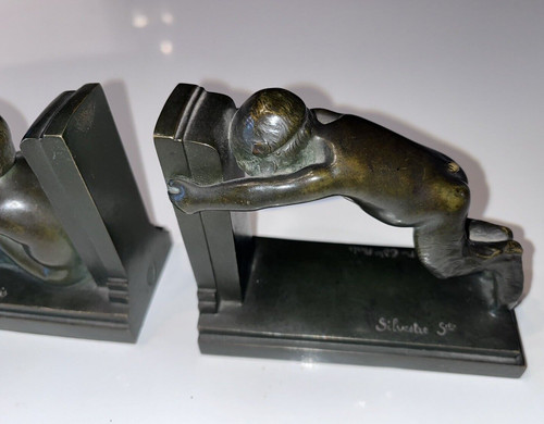 Paul SILVESTRE (1884-1976) & SUSSE Frères Bookends with faunas Signed