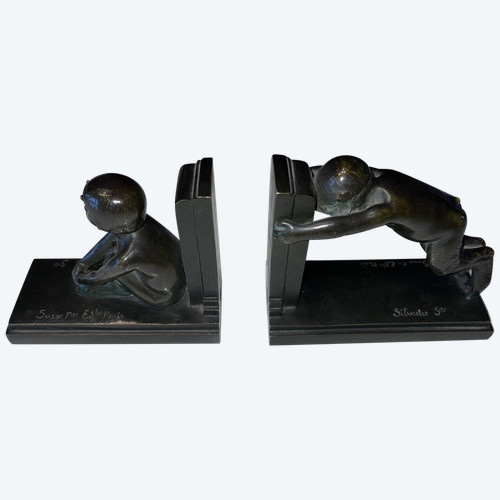 Paul SILVESTRE (1884-1976) & SUSSE Frères Bookends with faunas Signed