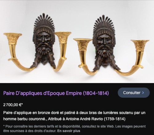 RAVRIO Antoine André (attribué à ) Paire d'appliques en bronze doré à deux bras