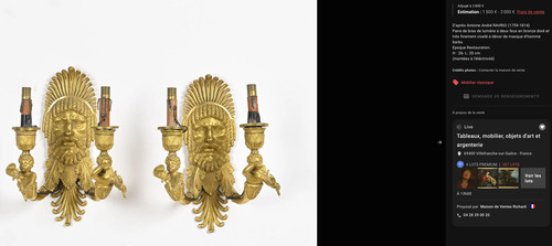 RAVRIO Antoine André (attribué à ) Paire d'appliques en bronze doré à deux bras