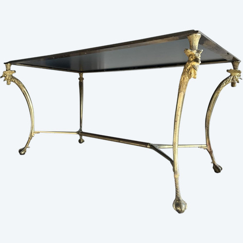 Maison CHARLES Table basse en bronze doré supportée par 4 pieds en forme de coq