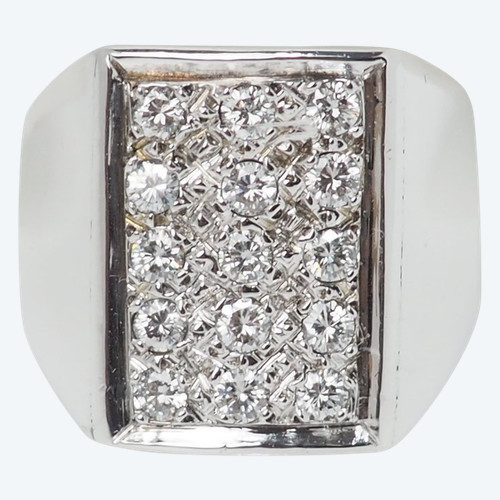 Anello con sigillo in oro bianco e diamanti