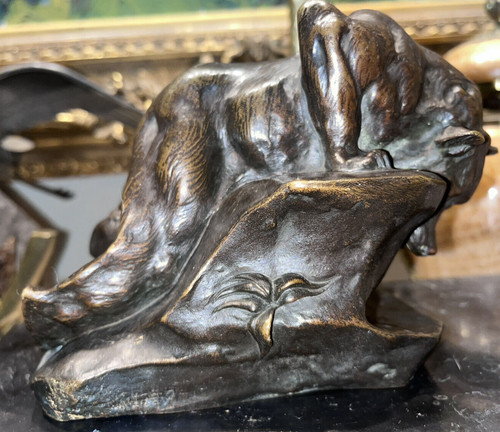 PAILLET Charles (1871-1937) Art Deco Animal Bronze, Bear And Rabbit. Sign