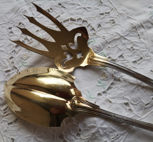 Service à servir le poisson en argent massif 800 (aigle) et vermeil couronne et monogramme ALLEMAGNE