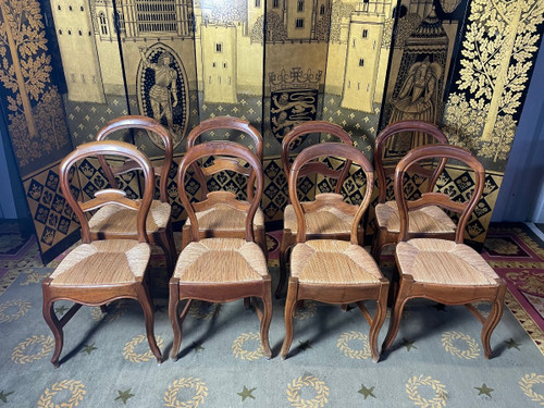 Suite di 8 sedie di paglia Luigi Filippo