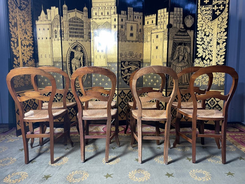 Suite di 8 sedie di paglia Luigi Filippo