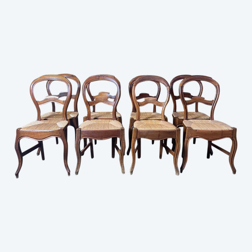 Suite De 8 Chaises Paillées Louis Philippe