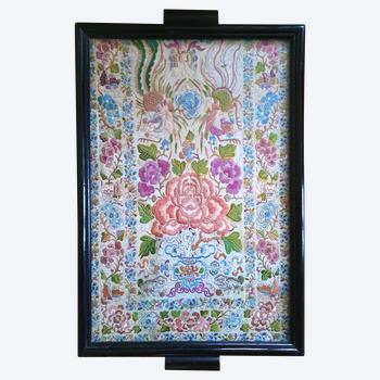 Chinese embroidery framed like a tray