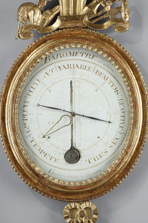 Barometer-thermometer in gilt wood, Louis XVI period