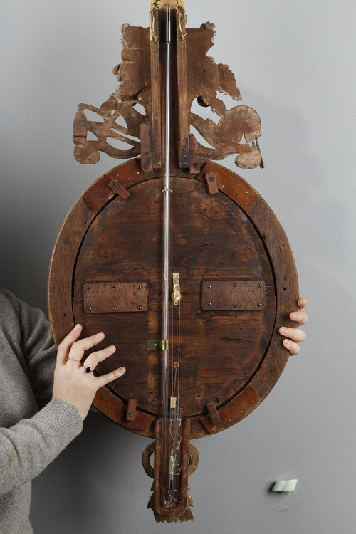 Barometer-thermometer in gilt wood, Louis XVI period