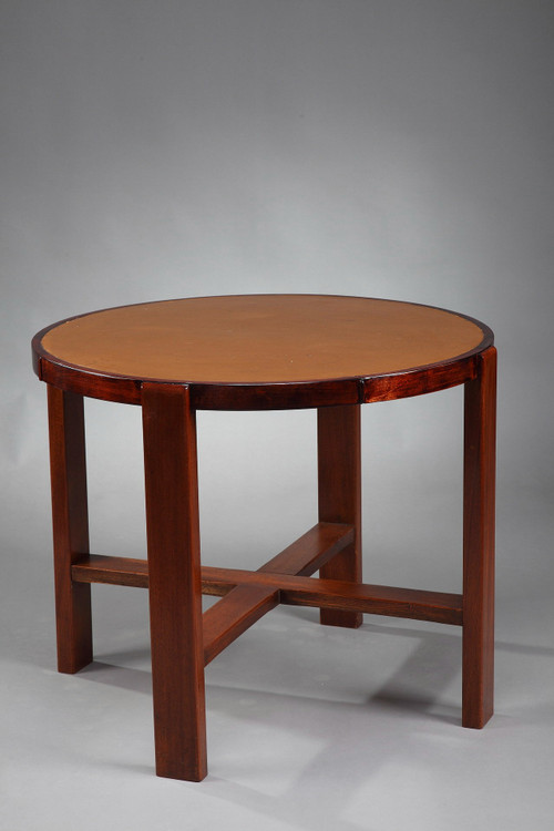 Round table in cherry wood and mahogany from the 1930s 