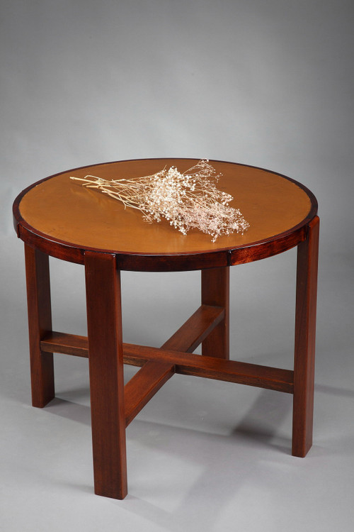 Round table in cherry wood and mahogany from the 1930s 