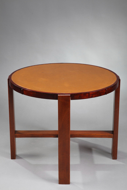 Round table in cherry wood and mahogany from the 1930s 