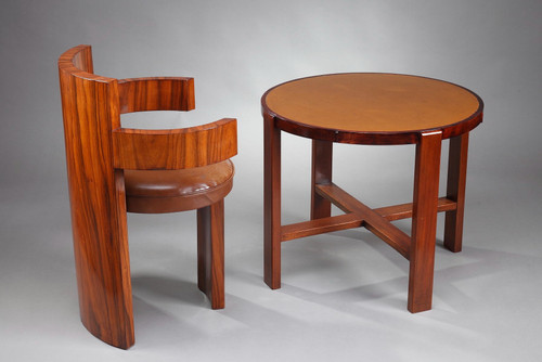 Round table in cherry wood and mahogany from the 1930s 